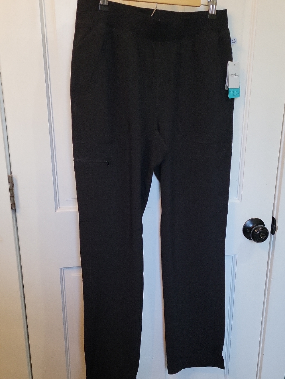 Cherokee Black Straight-Leg Pull-On Cargo Scrub Pants